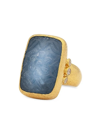 Rune 24K Yellow Gold, Aquamarine, & Diamond Ring