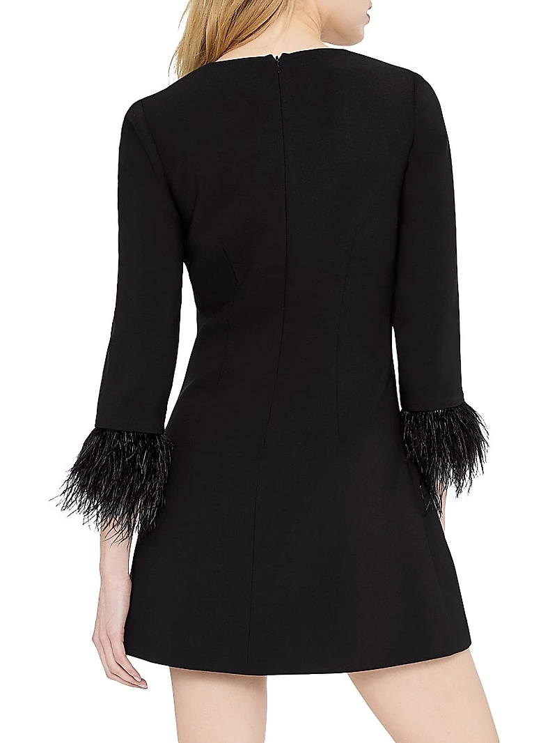 Cher Square-Neck Feather Minidress