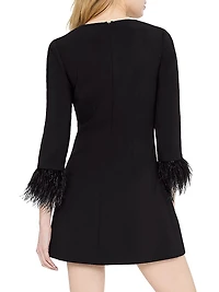 Cher Square-Neck Feather Minidress