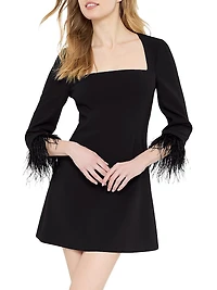 Cher Square-Neck Feather Minidress
