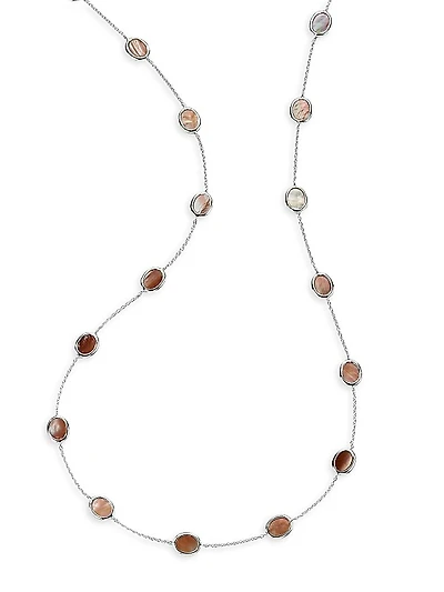 Polished Rock Candy Confetti Sterling Silver & Gemstone Long Station Necklace
