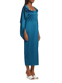 August Satin Cape Midi-Dress