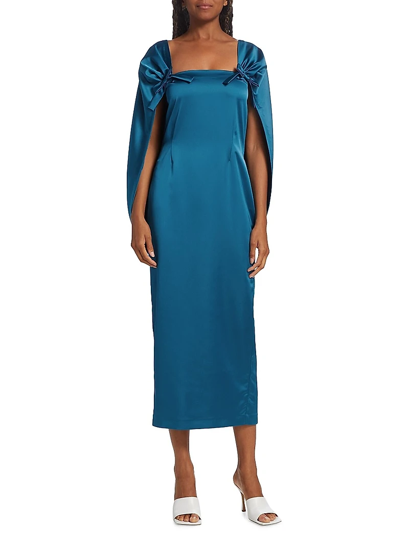 August Satin Cape Midi-Dress