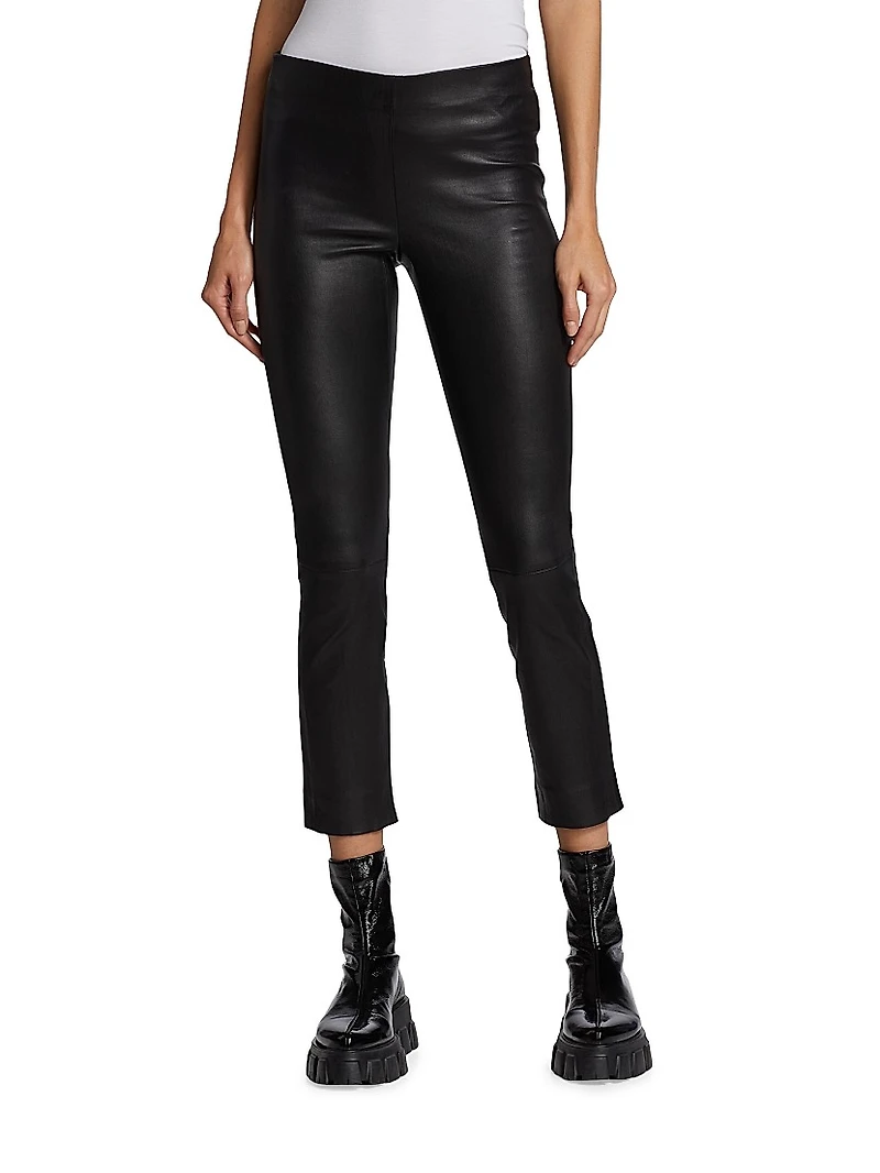 Leather Slim-Fit Ankle Pants