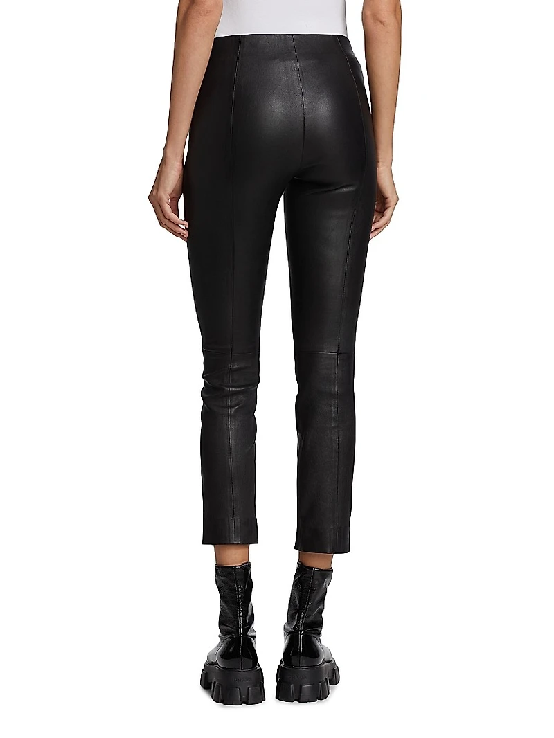 Leather Slim-Fit Ankle Pants