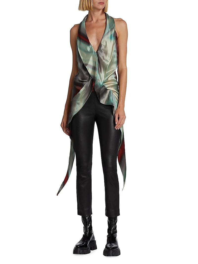 Leather Slim-Fit Ankle Pants