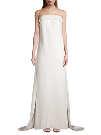 Lourdes Strapless Beaded Bow Gown