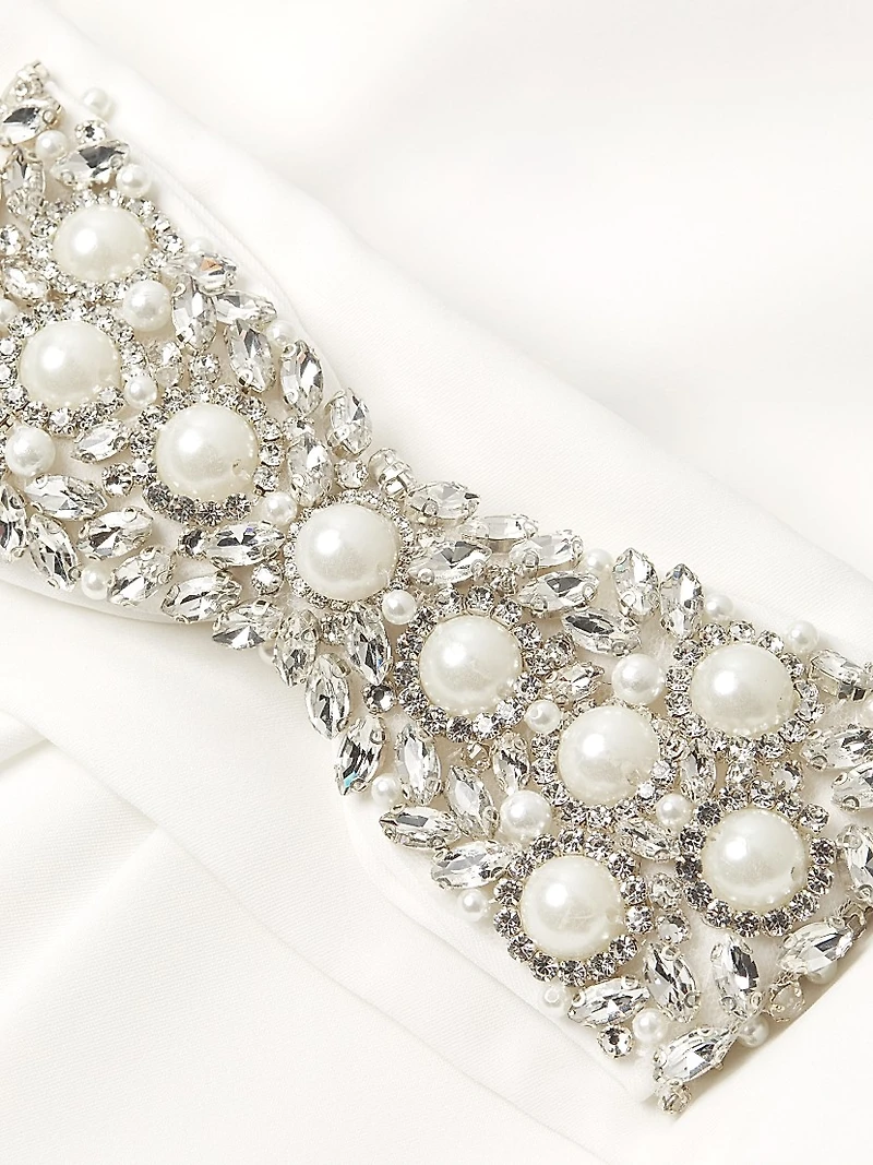 Lourdes Strapless Beaded Bow Gown