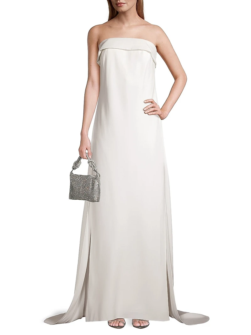 Lourdes Strapless Beaded Bow Gown