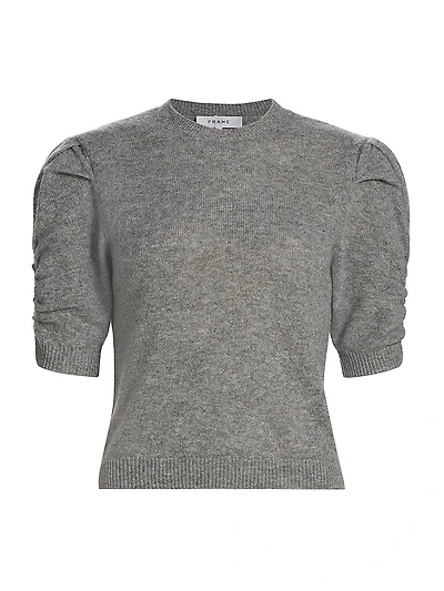 Ruched Sleeve Cashmere-Wool Sweater