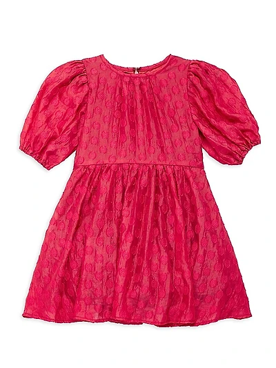 Little Girl's & Girl's Polka Dot Pouf-Sleeve Dress