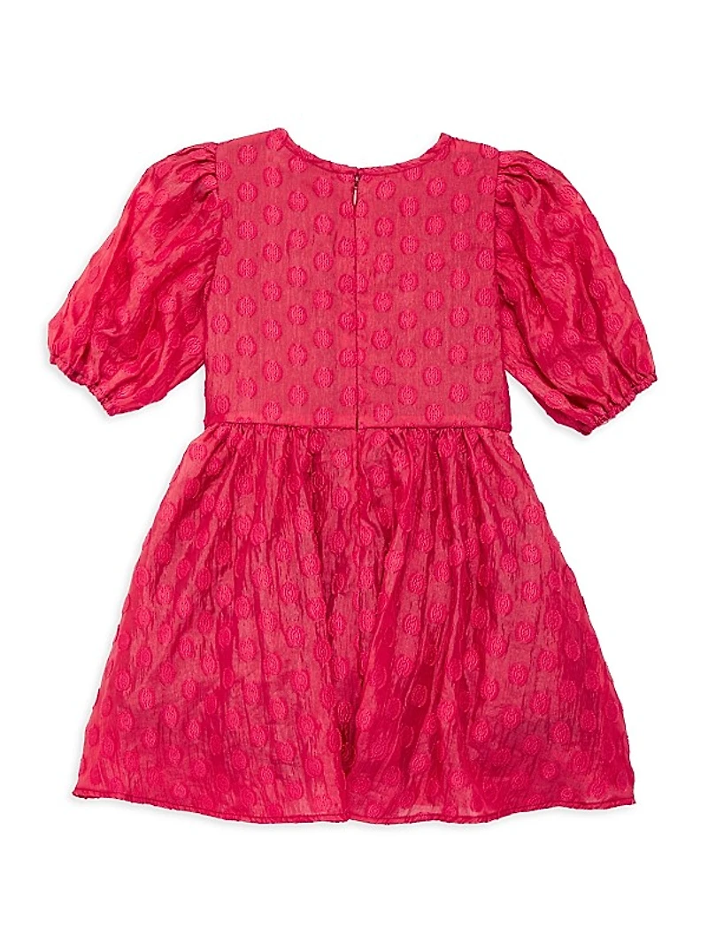 Little Girl's & Girl's Polka Dot Pouf-Sleeve Dress