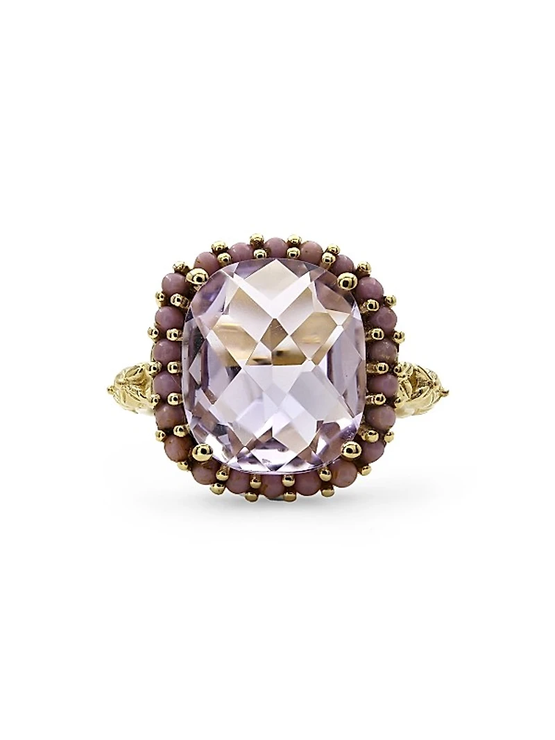 Luxury 18K Yellow Gold, Amethyst, & Phosphosiderite Halo Ring