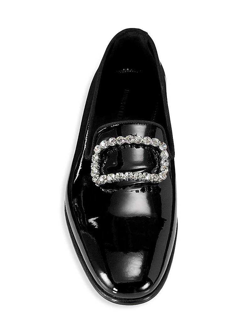 Mariocc Crystal Buckle Patent Leather Loafers
