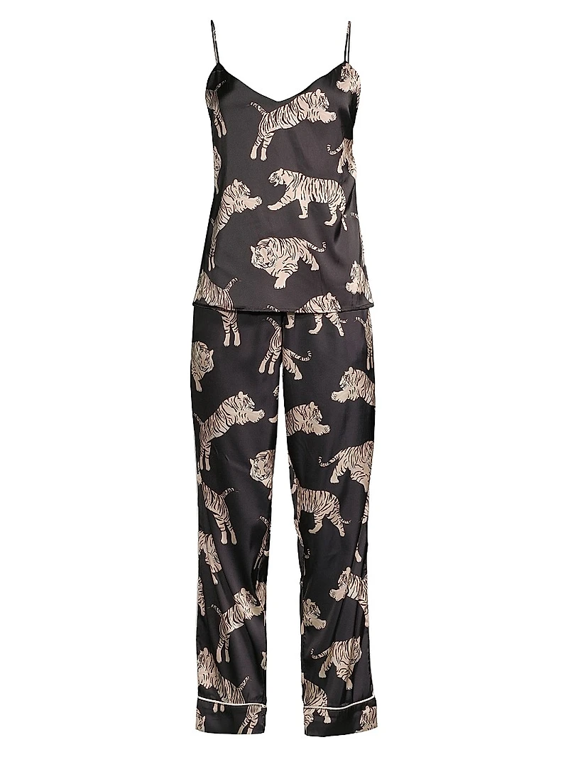 Sierra 2-Piece Tiger-Print Satin Pajama Set