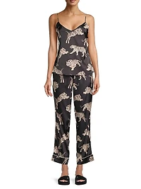Sierra 2-Piece Tiger-Print Satin Pajama Set