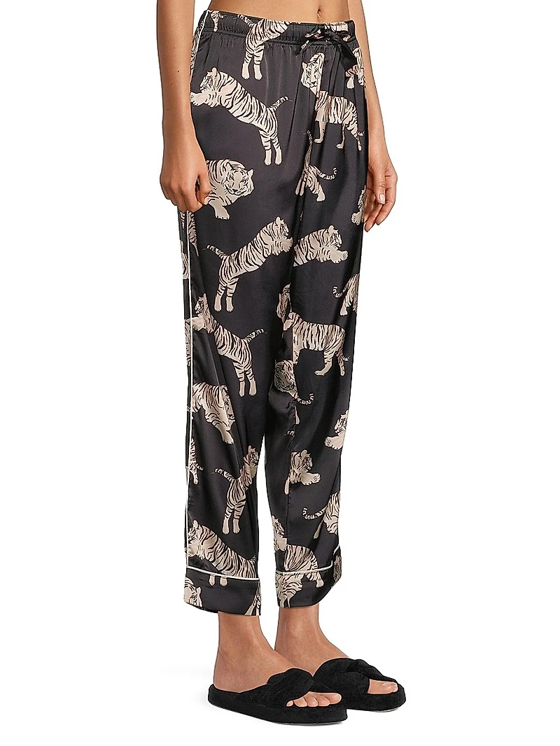 Sierra 2-Piece Tiger-Print Satin Pajama Set