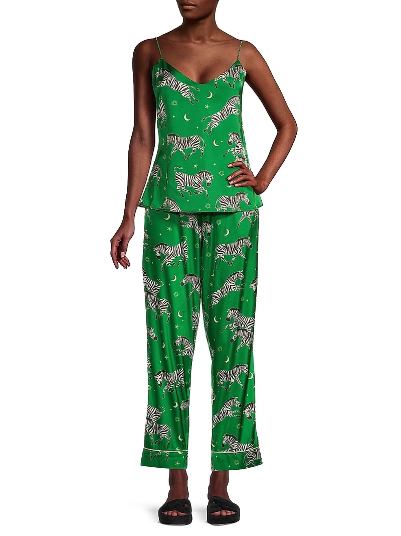 Taavi 2-Piece Zebra-Print Satin Camisole Pajama Set