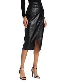 Gathered Vegan Leather Skirt