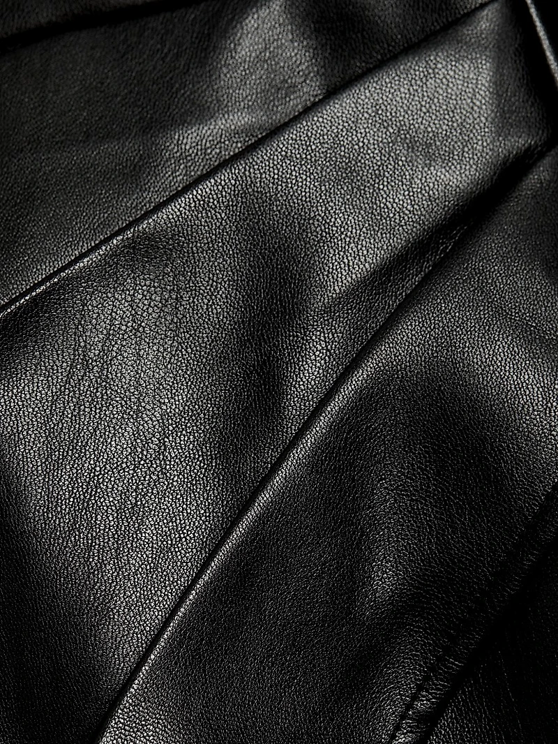 Gathered Vegan Leather Skirt