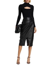 Gathered Vegan Leather Skirt