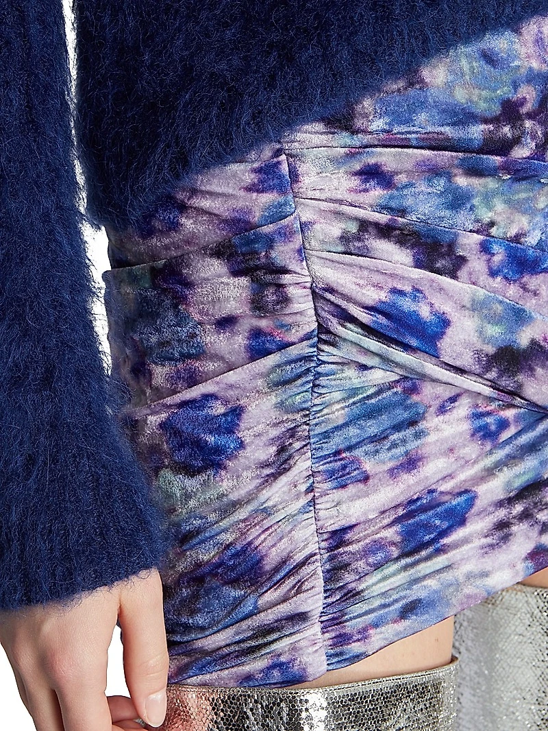 Guilayo Floral-Print Velvet Miniskirt