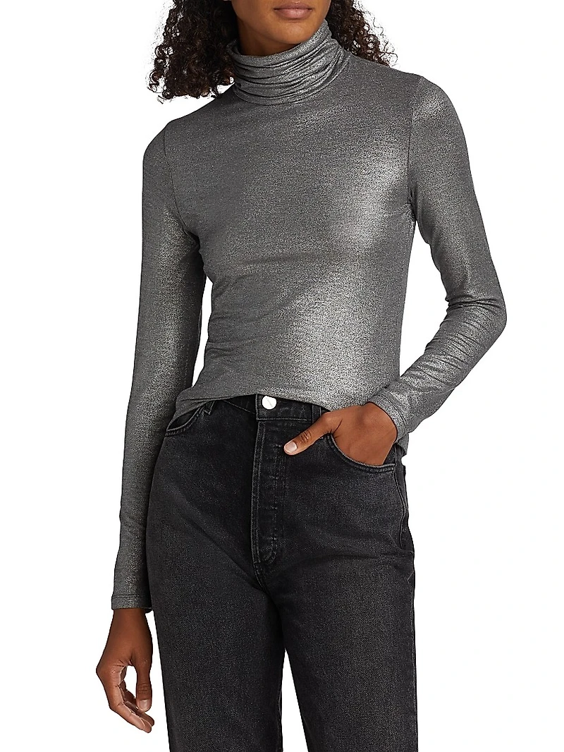 Soft Touch Metallic Turtleneck Top