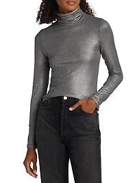 Soft Touch Metallic Turtleneck Top