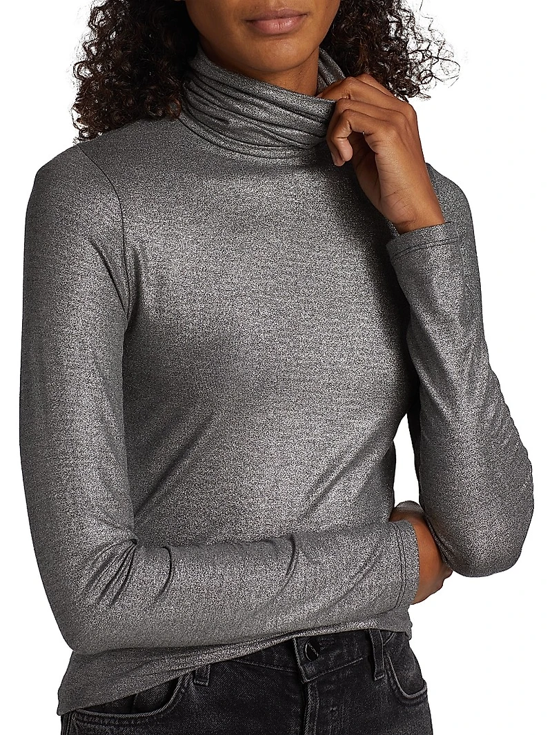 Soft Touch Metallic Turtleneck Top