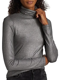 Soft Touch Metallic Turtleneck Top
