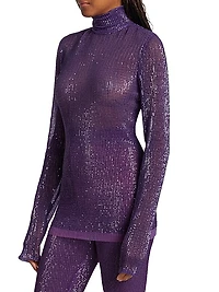 Sequined Mesh Turtleneck Top