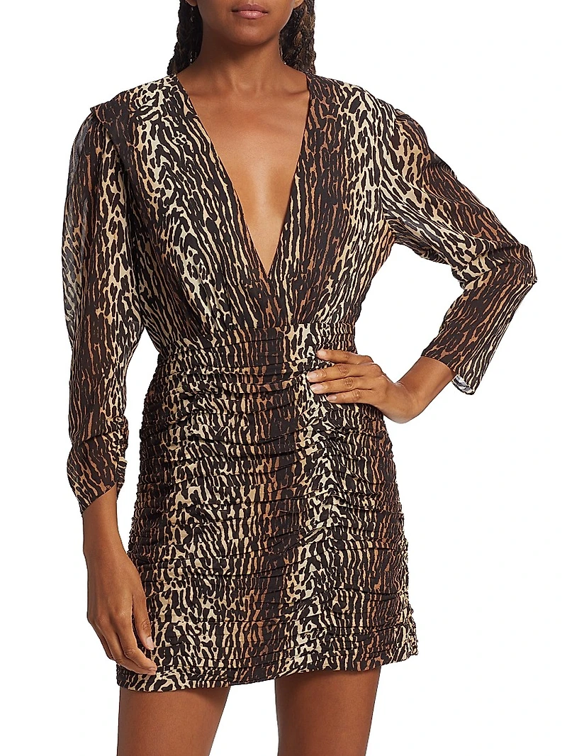 Golden Leopard Stretch-Silk Minidress