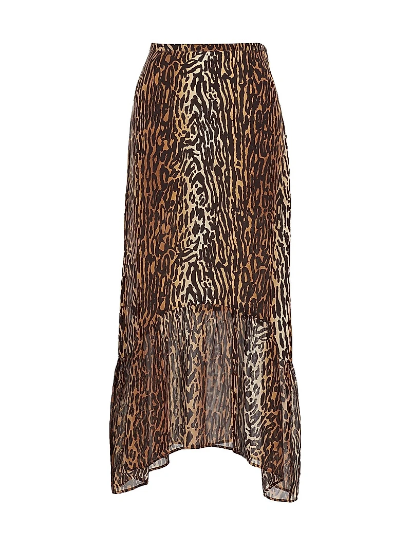 Leandra Leopard Silk Midi-Skirt