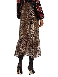 Leandra Leopard Silk Midi-Skirt