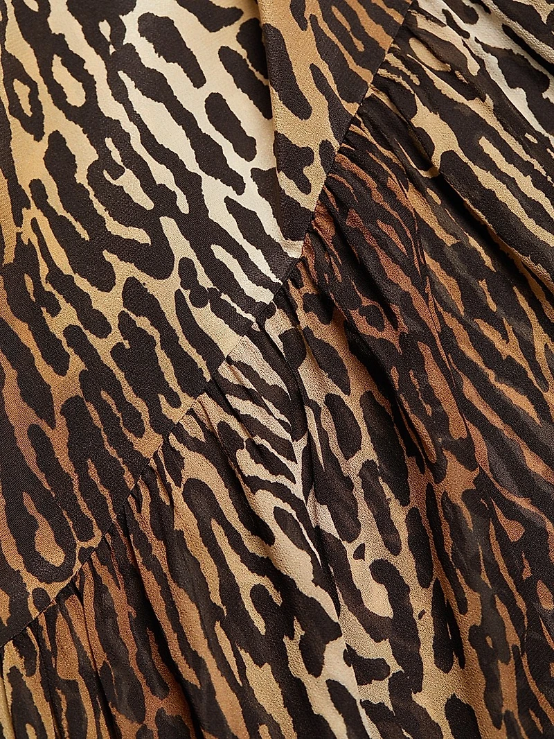 Leandra Leopard Silk Midi-Skirt