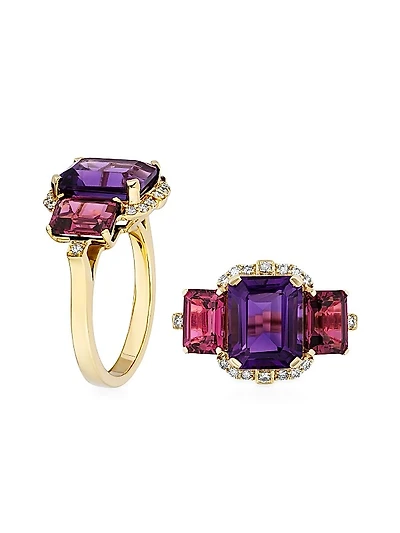 Gossip 18K Gold, Diamond, Amethyst & Garnet Cocktail Ring