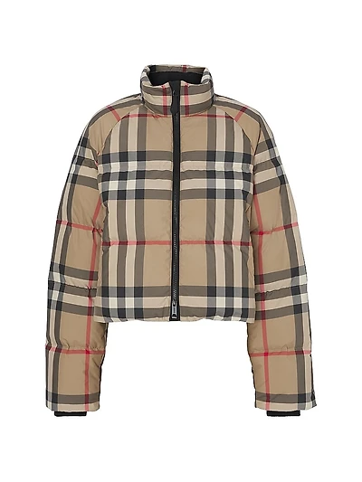 Cropped Check Puffer Jacket