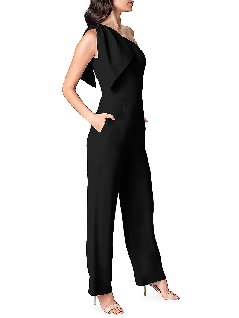 Tiffany Asymmetric Stretch Crepe Wide-Leg Jumpsuit