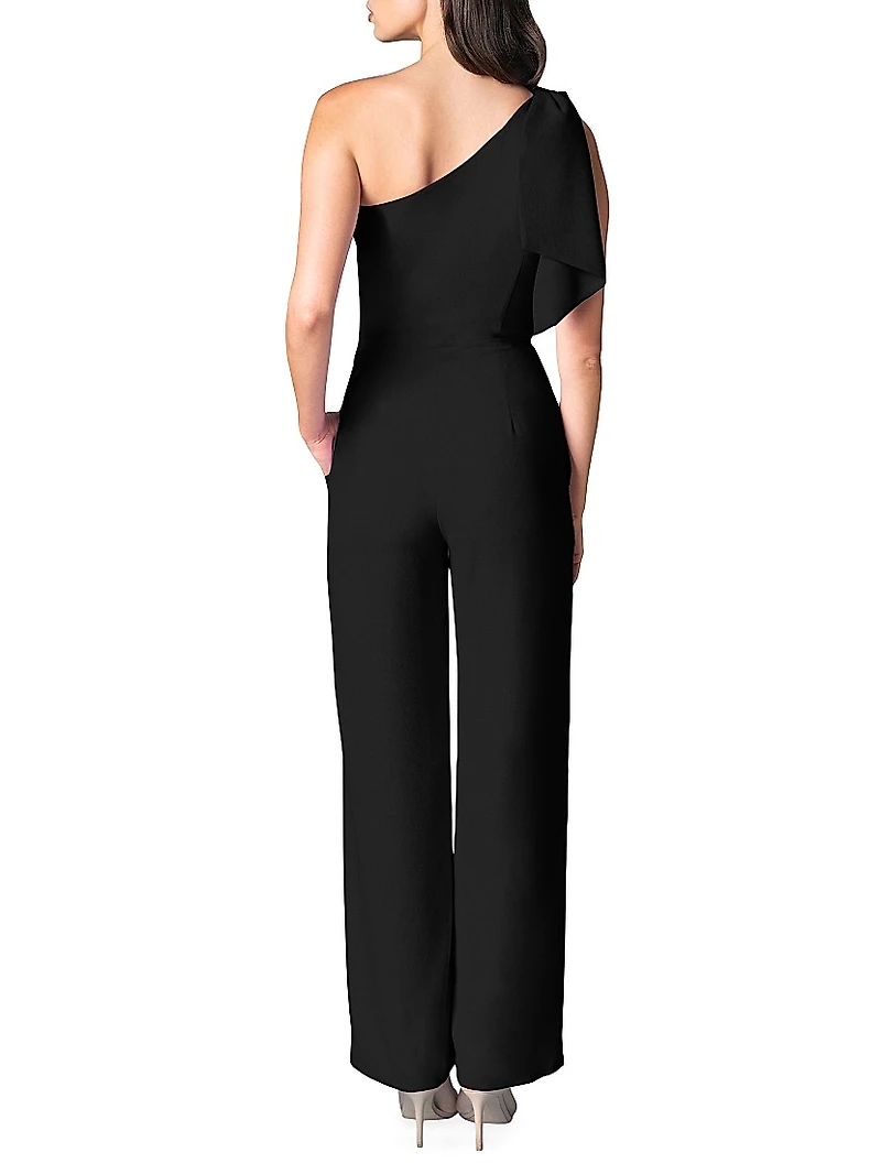 Tiffany Asymmetric Stretch Crepe Wide-Leg Jumpsuit