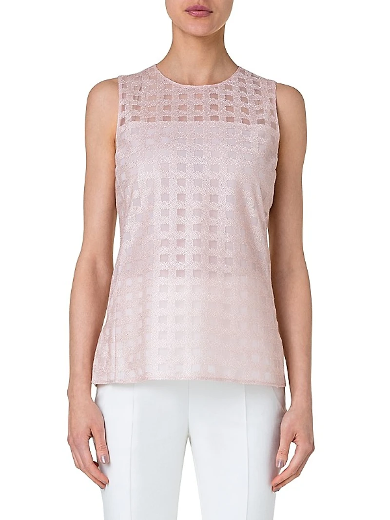 Sleeveless Grid Tulle Blouse