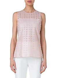 Sleeveless Grid Tulle Blouse