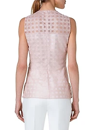 Sleeveless Grid Tulle Blouse