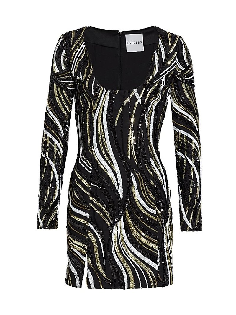 Wide Neck Embellished Mini Dress