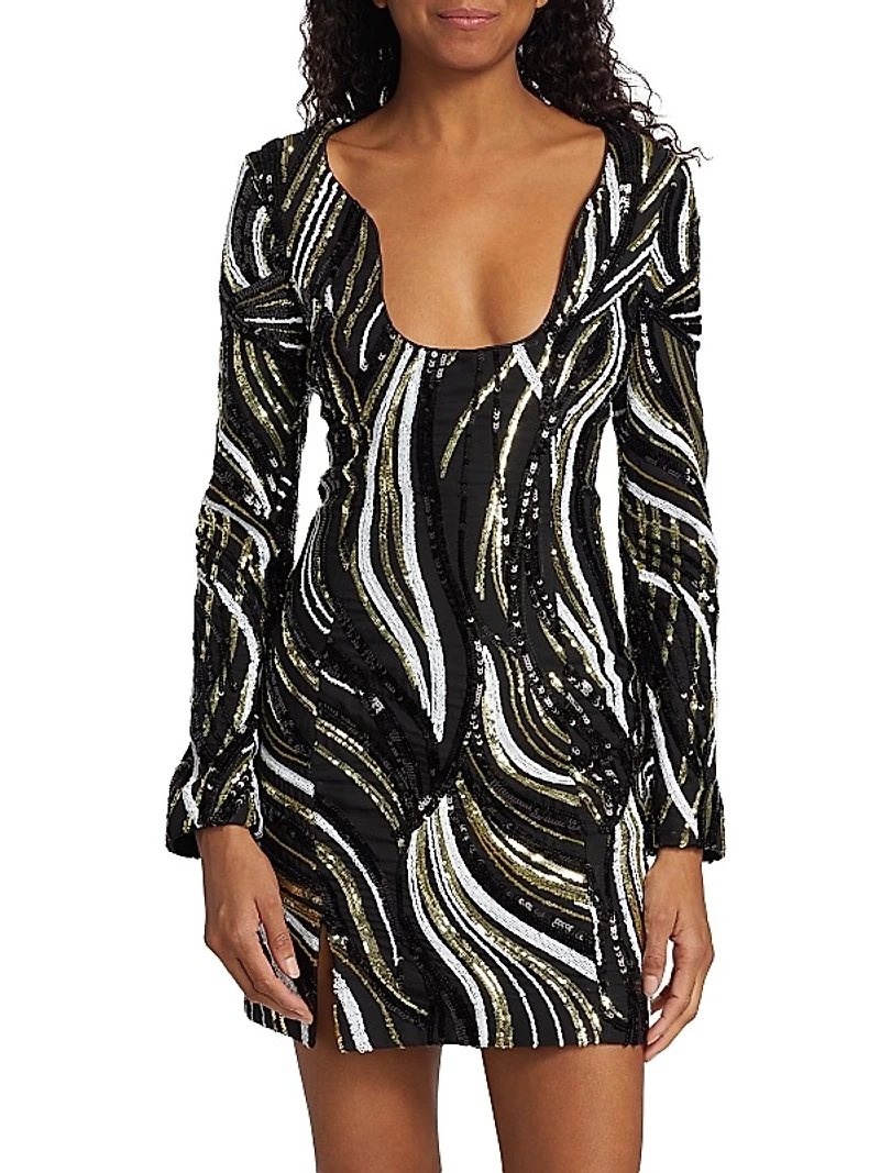 Wide Neck Embellished Mini Dress