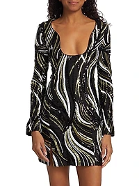 Wide Neck Embellished Mini Dress