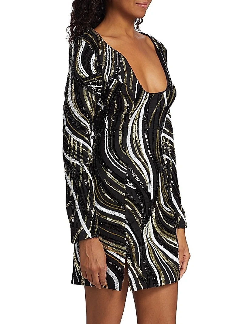 Wide Neck Embellished Mini Dress