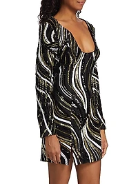 Wide Neck Embellished Mini Dress