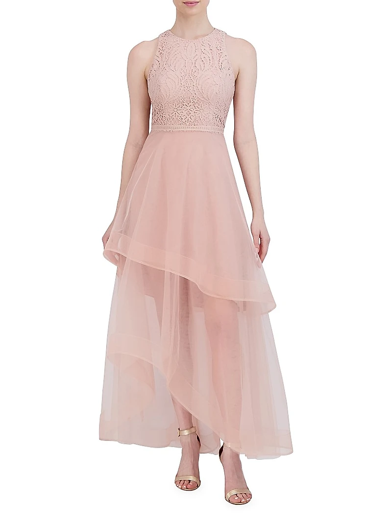 Lace Tiered Tulle Gown