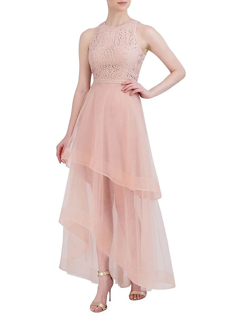 Lace Tiered Tulle Gown