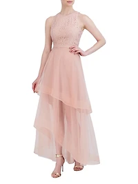 Lace Tiered Tulle Gown